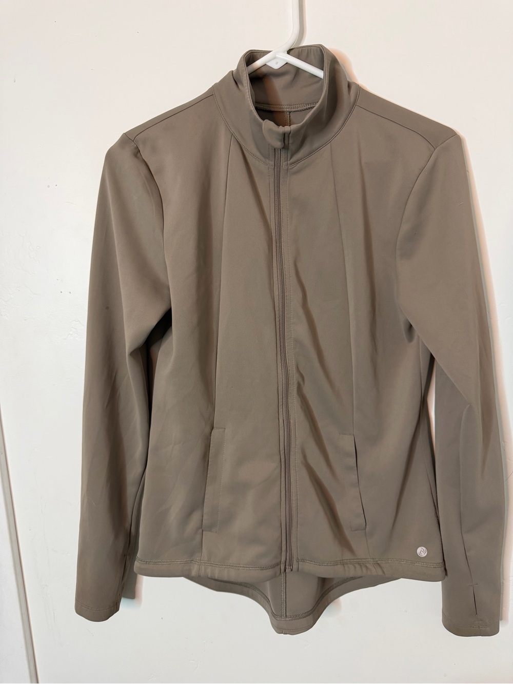 Women’s yoga fitness workout zip up - beige taupe
